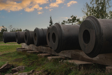Old Russian artillery cannons on the Åland Islands, close-up photo.