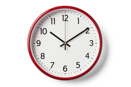 Classic Wall Clock with Red Frame | Isolated on Transparent & White Background | PNG File with Transparency