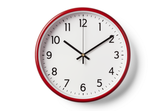 Classic Wall Clock with Red Frame | Isolated on Transparent & White Background | PNG File with Transparency