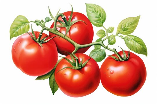Illustration of fresh tomatoes on a branch isolated on white background.