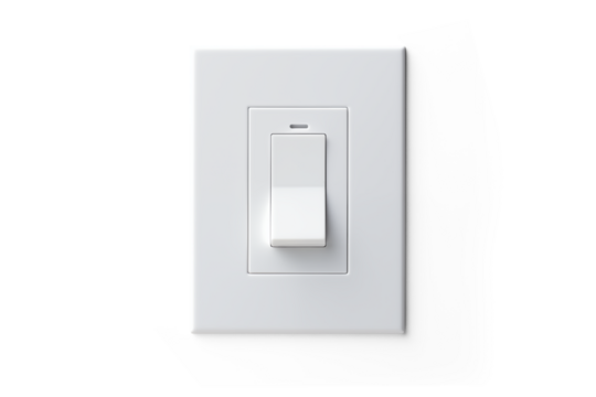 Modern White Light Switch on Wall Plate | Isolated on Transparent & White Background | PNG File with Transparency