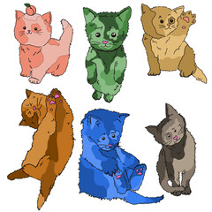 Vector illustration, set of cute colourfull cats 