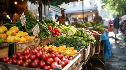 Fototapeta na wymiar A bustling urban farmer's market with fresh organic produce