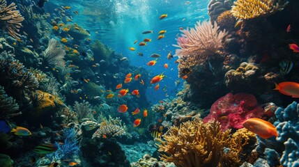 Fototapeta na wymiar An underwater coral reef with colorful fish and marine life