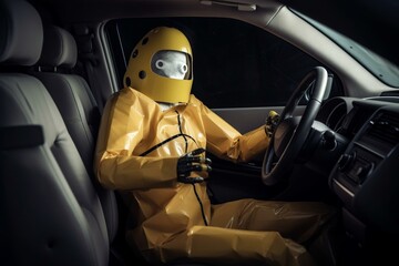 Scared crash test dummy in car, safety concept, made with tech. Generative AI - obrazy, fototapety, plakaty