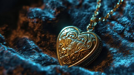 Heart-shaped locket necklace on a velvet background