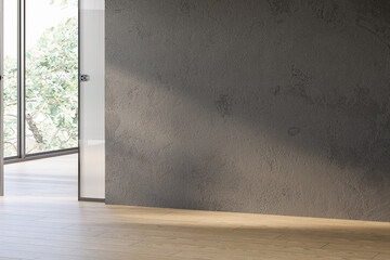 Contemporary minimalist empty interior with blank concrete wall.