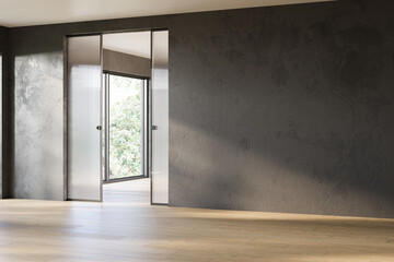 Contemporary minimalist empty interior with blank concrete wall.