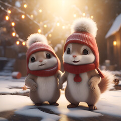 two cute squirrel in snow