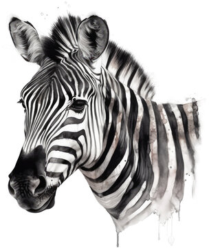 Watercolor png portrait of animal zebra
