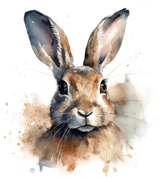 Watercolor png portrait of animal bunny rabbit
