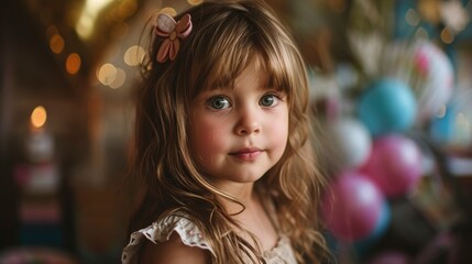 Fototapeta premium Professional portrait photo of 5 year old girl best ever birthday party