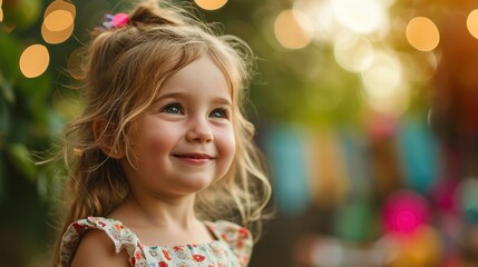 Professional portrait photo of pretty little girl best ever birthday party