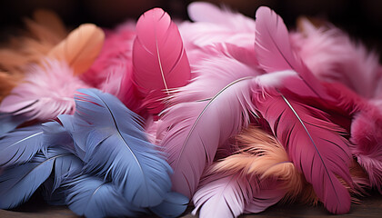 Fluffy feather, vibrant colors, elegant animal markings, nature beauty generated by AI