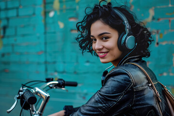 Woman Enjoying Music on a Bicycle Ride