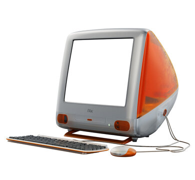 Apple iMac G3 retro Macintosh with Keyboard and Mouse - transparent PNG