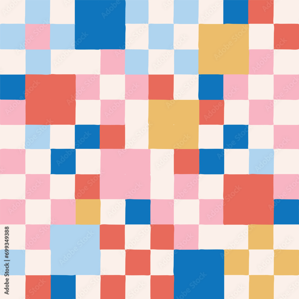 Wall mural fun seamless repeat geometric grid pattern bright bold colorful simple irregular odd