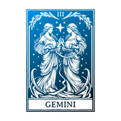 Gemini Illustration Clip Art Design Shape. Tarot Card Silhouette Icon Vector.