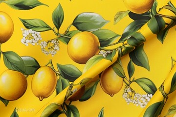 Decorative material inspired by lemon and ribbon motifs. Generative AI