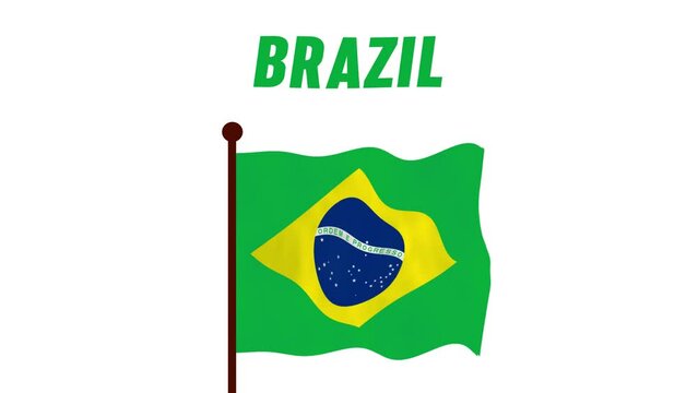 Brazil animated video raising the flag, introduction of the country name and flag 4K Resolution.
