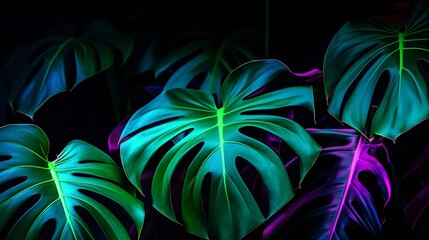 Big Tropical Monsterra Deliciosa Leaves. (Generative AI).