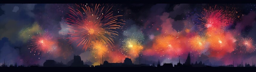 Fototapeta na wymiar Painting of fireworks for a party background, concept of Celebration