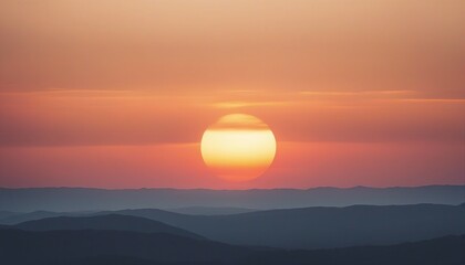 Serene Sunrise Over Mountain Layers with Soft Gradient Sky