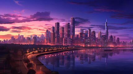 City Skyline at Dusk with Twilight Purple Tones