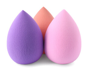 Many different make up sponges isolated on white