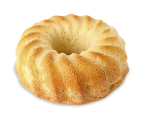 One tasty sponge cake isolated on white