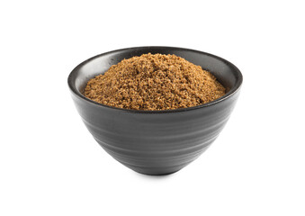 Bowl of aromatic caraway (Persian cumin) powder isolated on white