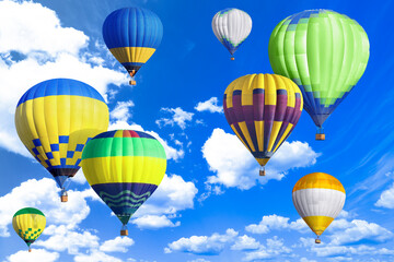 Obraz premium Many bright hot air balloons flying in sky
