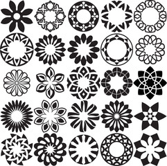 Collection of simple mandala icons. Ideal for logos and other decorative uses.