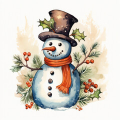 snowman wearing a christmas hat