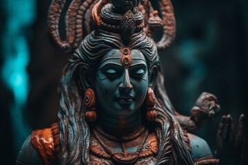 Colorful depiction of the Indian deity, Shiva. Generative AI