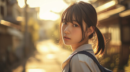 通学途中の女子高生