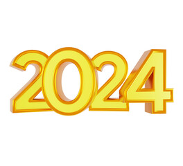 Happy new year 2024 3d text celebration illustration rendering holiday concept . Gold text happy new year 2024 png transparent background