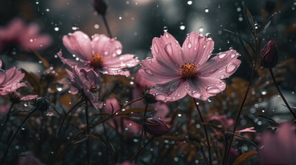 pink flower in the rain