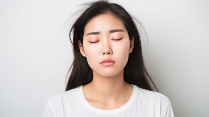 Worried Asian young woman with dark circles under her eyes