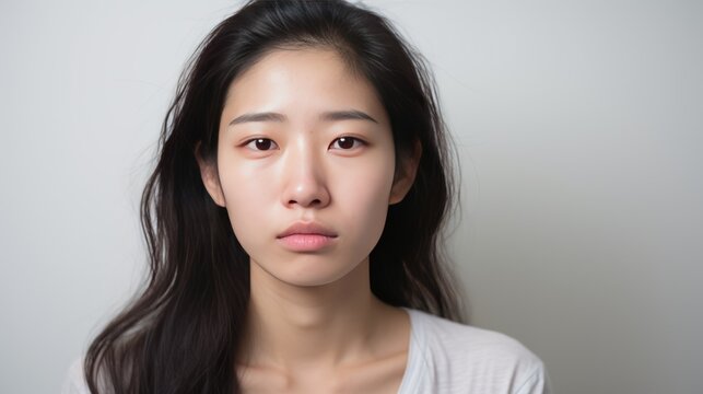 Worried Asian young woman with dark circles under her eyes