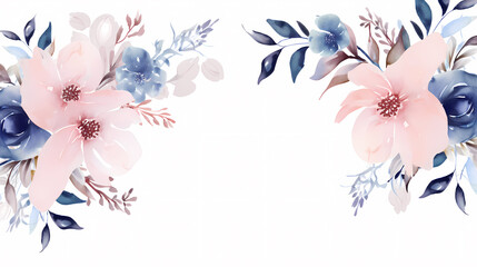 Floral frame with watercolor flowers, decorative floral background pattern