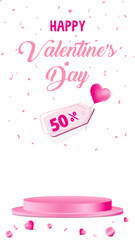 Valentines day background with product display and Heart Shaped Balloons. 