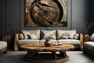 Stylishly Designed Living Room with Rustic Wooden Coffee Table
