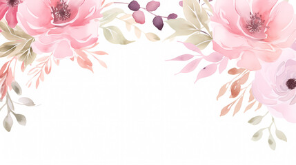 Floral frame with watercolor flowers, decorative floral background pattern
