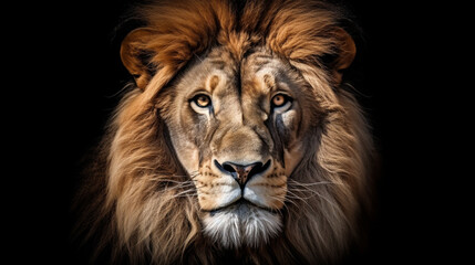 Portrait lion on the black. Detail face lion. Hight quality portrait lion. animal. AI Generative - obrazy, fototapety, plakaty