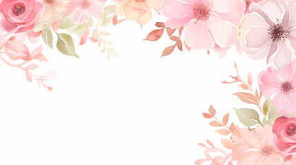 Fototapeta premium Floral frame with watercolor flowers, decorative floral background pattern