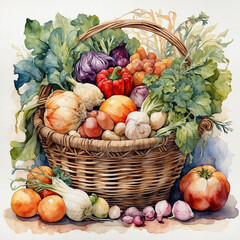 AI generative of colorful vegetables in a basket illustration