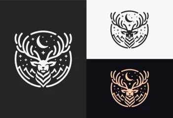 Tragetasche Deer logo design illustration and logotype with circles and stars in line style © Been ink