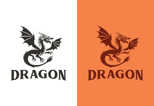 flying dragon logo illustration vector design in vintage style