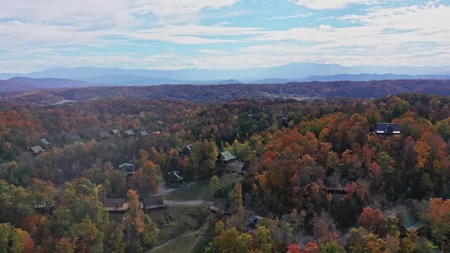 Cabins Nestled in Fall Colors in the Smoky Mountains, Pigeon Forge, TN